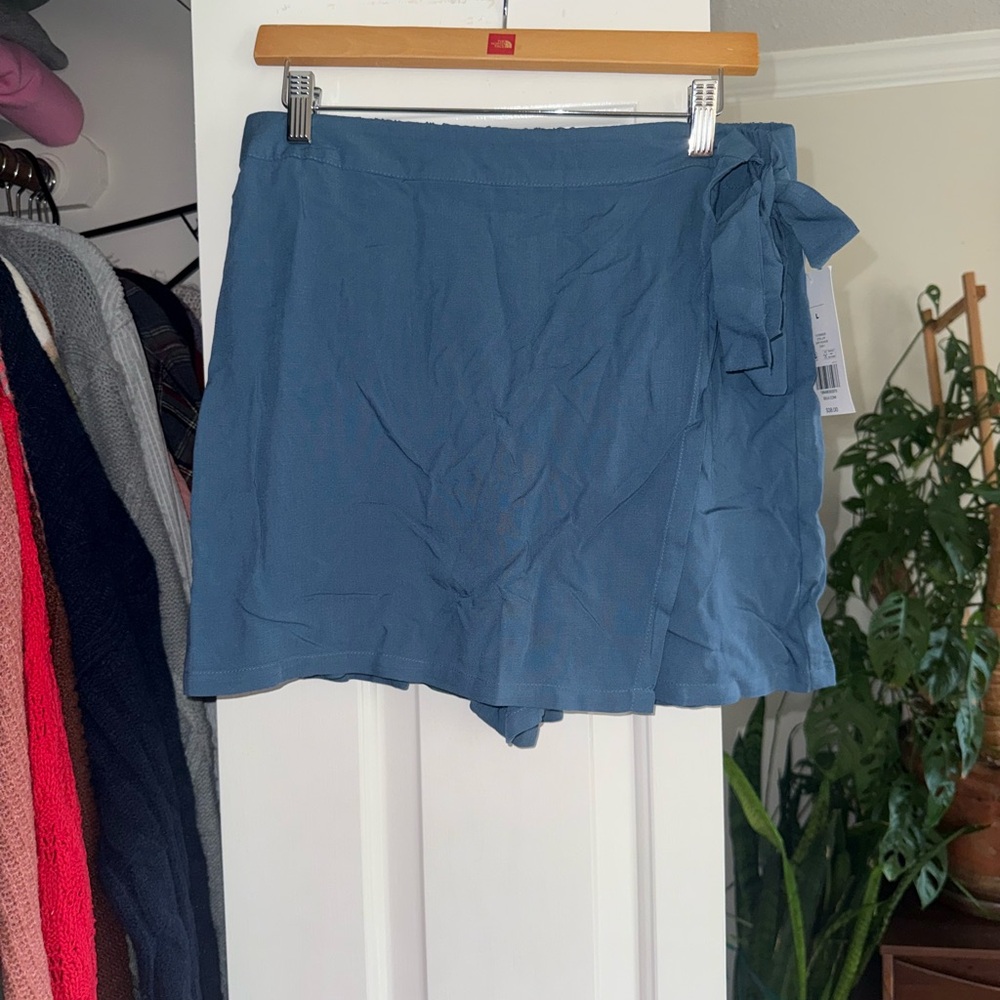 True Craft Dusty Blue Wrap Skort with Side Tie